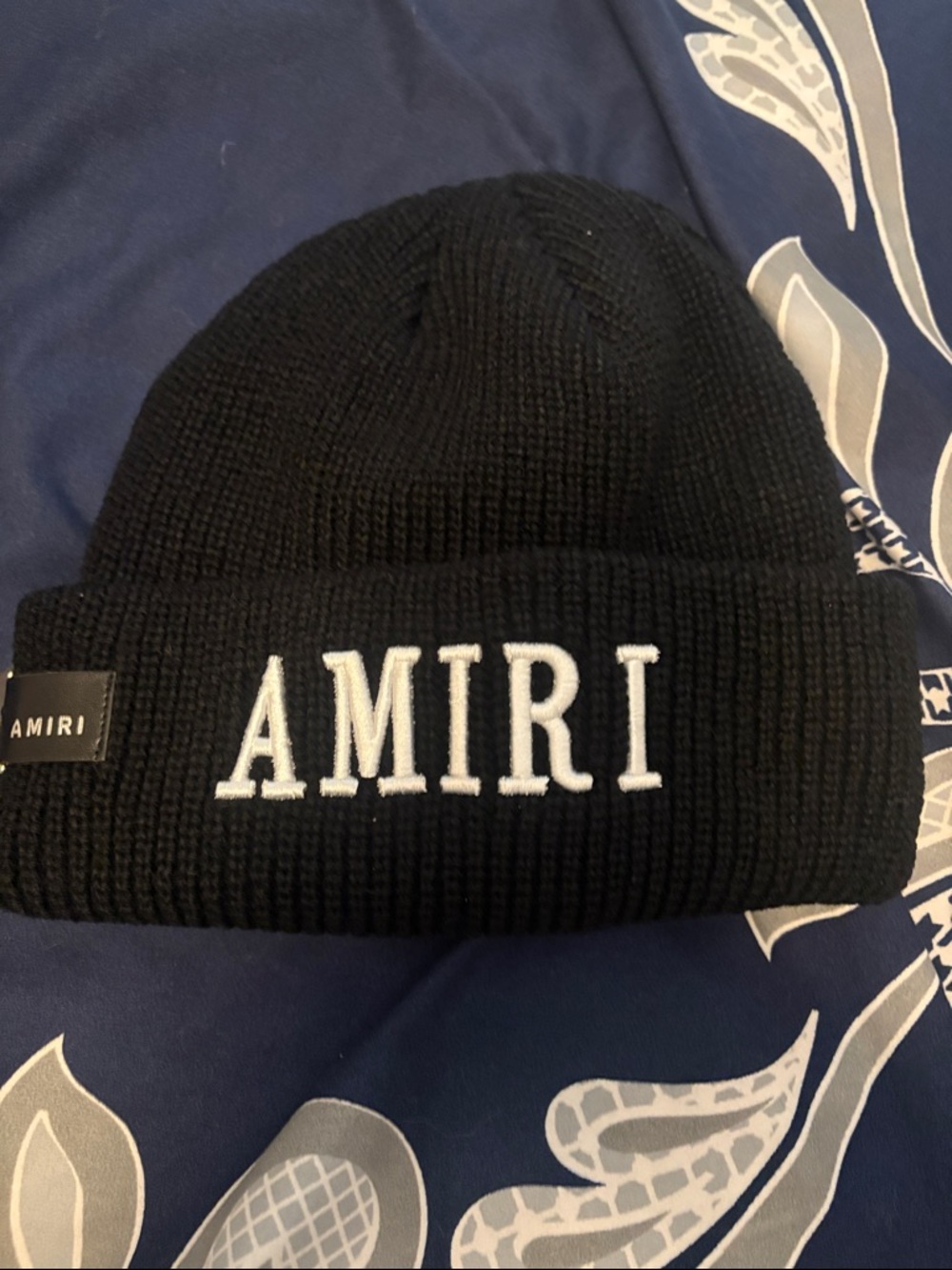 AMIRI Black Beanie with White Embroidered Logo